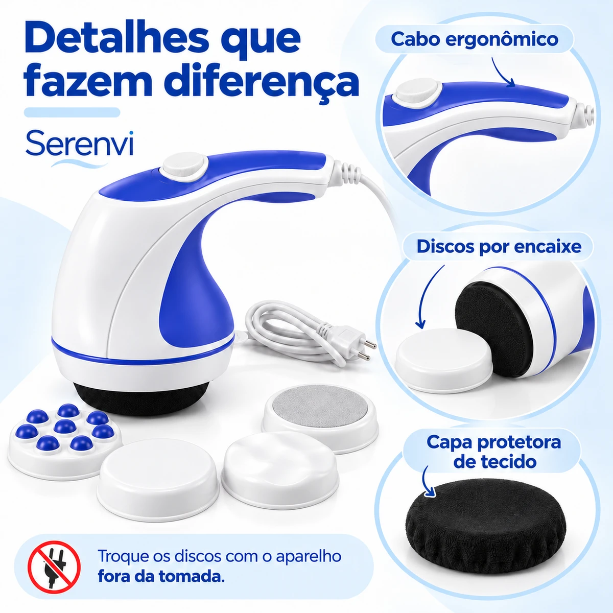 Detalhes de construção, materiais ou ajustes de Massageador Orbital Serenvi
